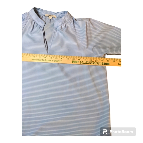 Madewell Blue/White Striped Popover Blouse Tie Sleeve Women's S EXCELLENT COND! - Picture 8 of 9